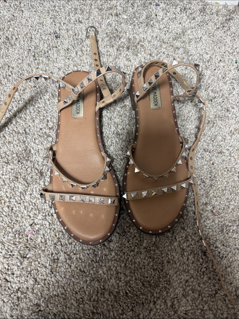 Steve Madden Tan Pyramid Stud Lace-Up Sandals